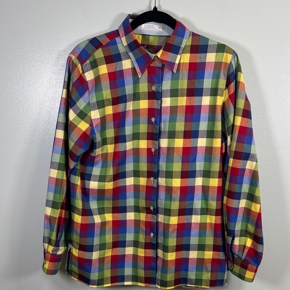 Foxcroft Tops - Foxcroft‎ Rainbow Plaid Button Down Shirt Womens 10 Multicolor Wrinkle Free Top